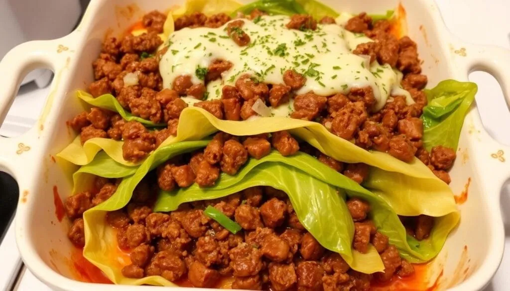 Cabbage Ground Beef Casserole Layering