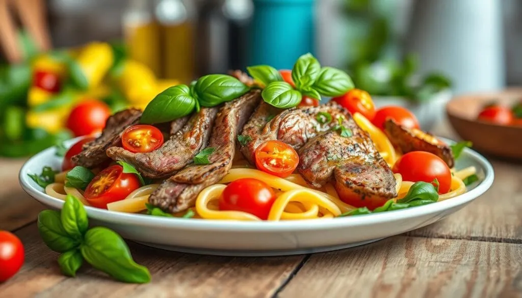 Steak Tomato Pasta Salad