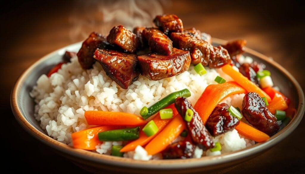 Beef bulgogi with rice and vegetables
