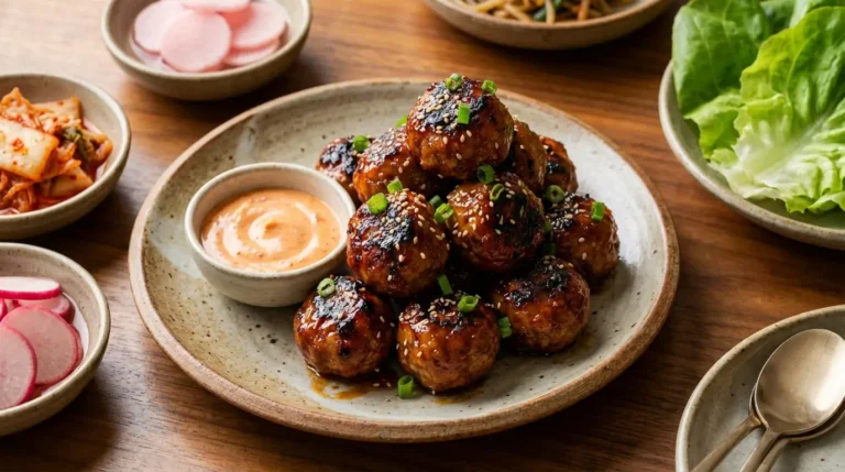 Korean BBQ Meatballs with Spicy Mayo Dip